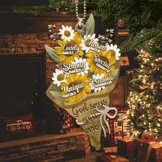 Flowers Bouquet God Says You Are Acrylic Car Ornament For Christian, God Faith Believers, Holiday Decor