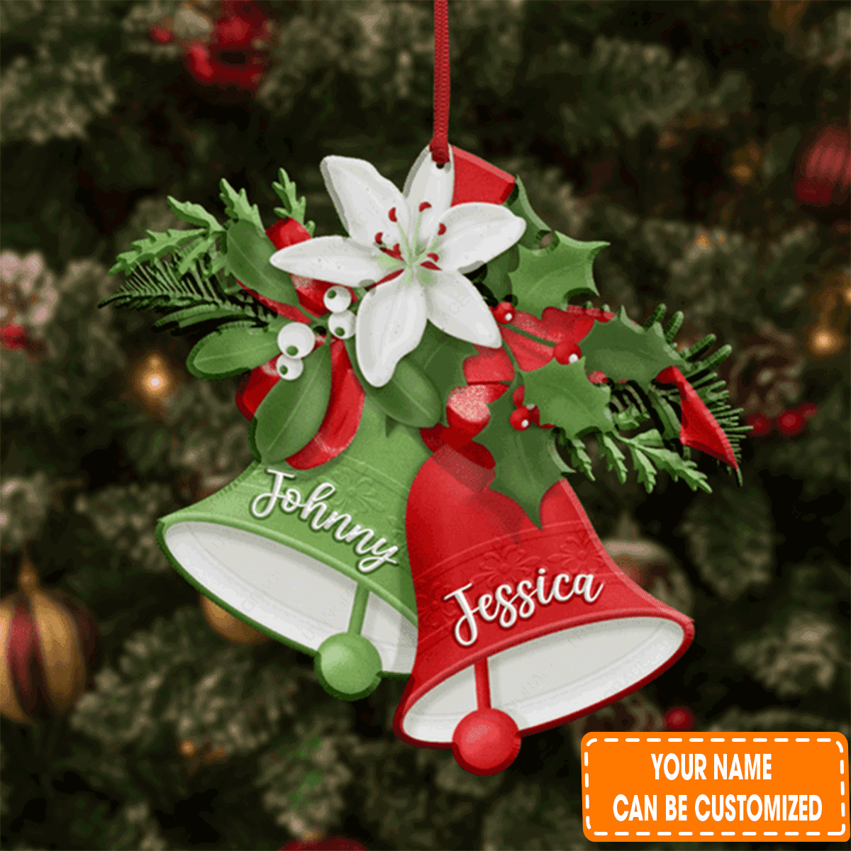 Personalized Christmas Bell Floral Acrylic Ornament For Christian, Christmas Holiday Decor