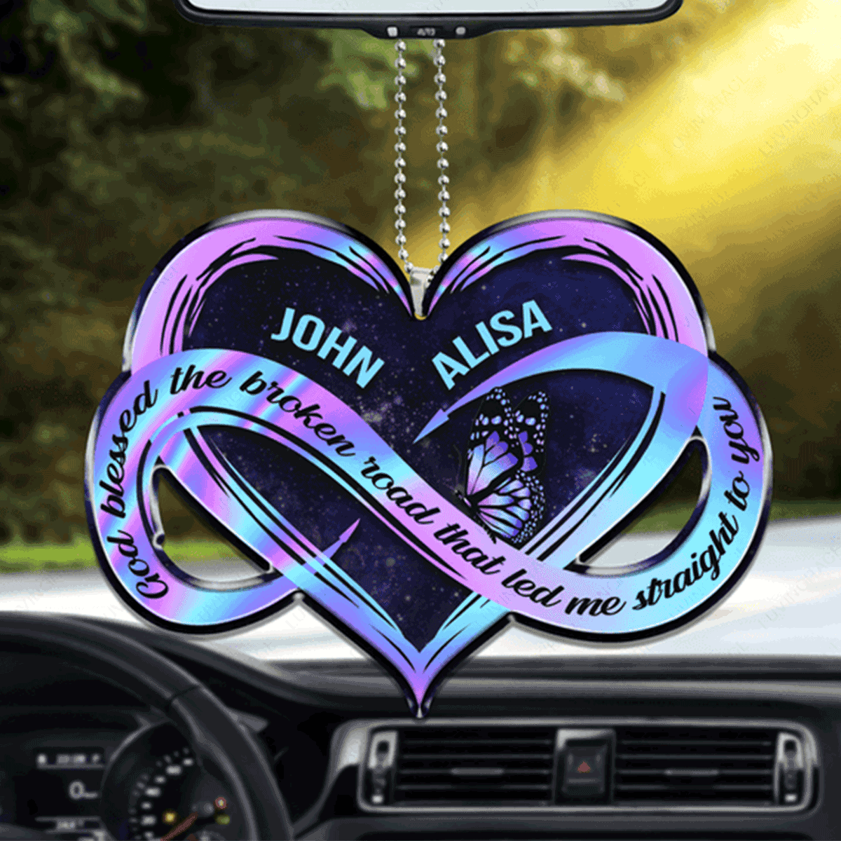 Customized Name Hologram Infinity Heart Acrylic Car Ornament, Perfect Christmas Gift For Couple