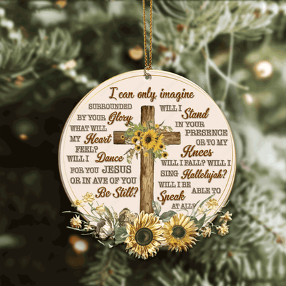 Vintage Sunflower Cross I Can Only Imagine Acrylic Ornament For Christian, God Faith Believers, Christmas Holiday Decor