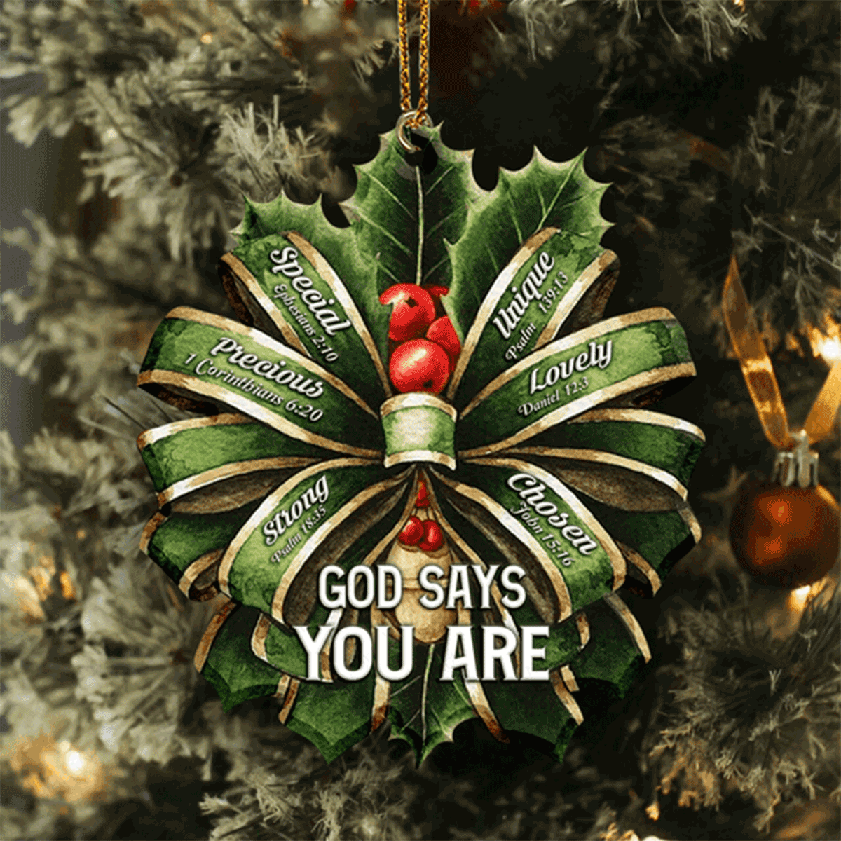 Christmas Green Flower Ribbon God Says You Are Acrylic Ornament For Christmas Holiday Decor