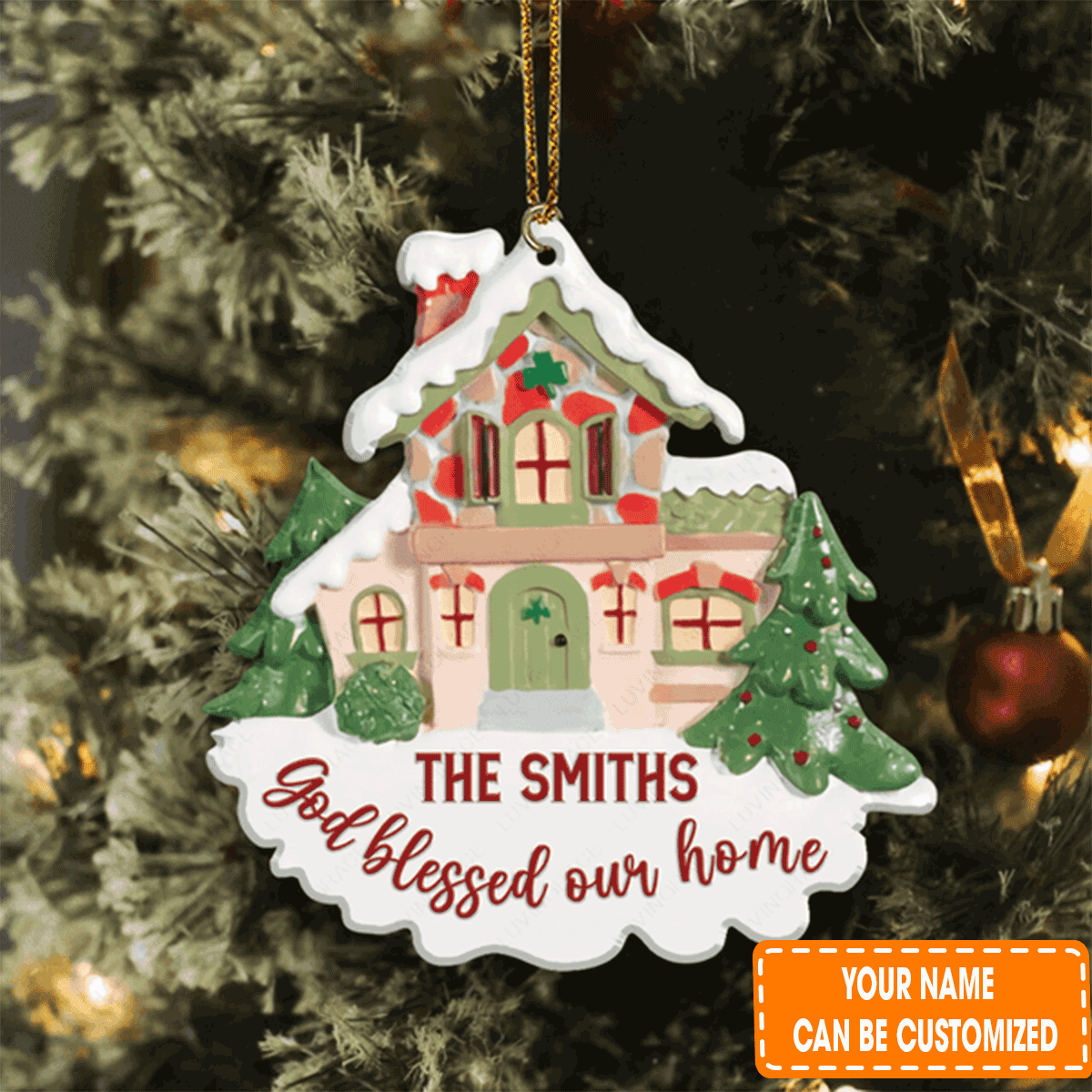 Personalized Christmas Vintage House God Bless Our Home Acrylic Ornament For Family, Friends