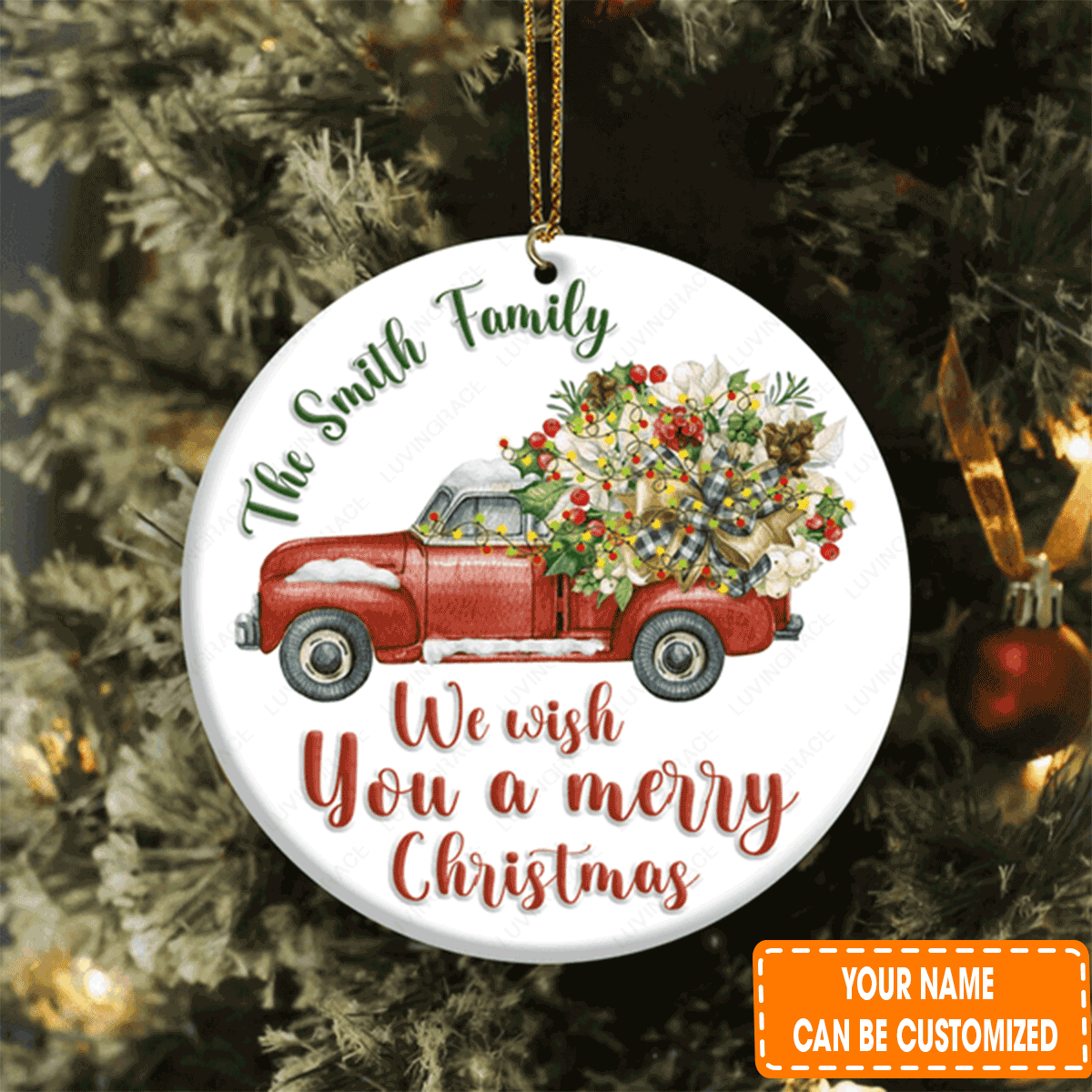 Personalized Christmas Flower Light On Car Circle Ceramic Ornament For Family