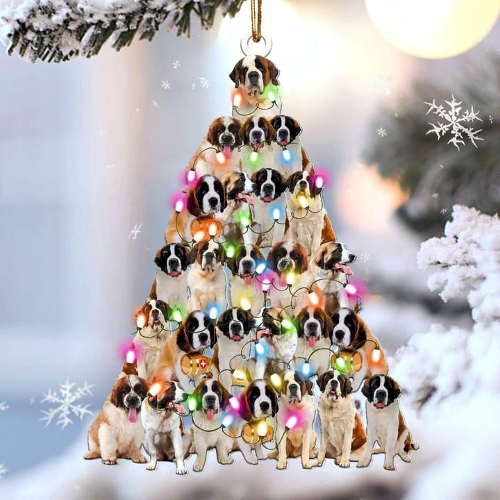 St Bernard Dog Christmas Tree  Acrylic Ornament, Christmas Gift Ornament for Dog Lover, Holiday Gifts