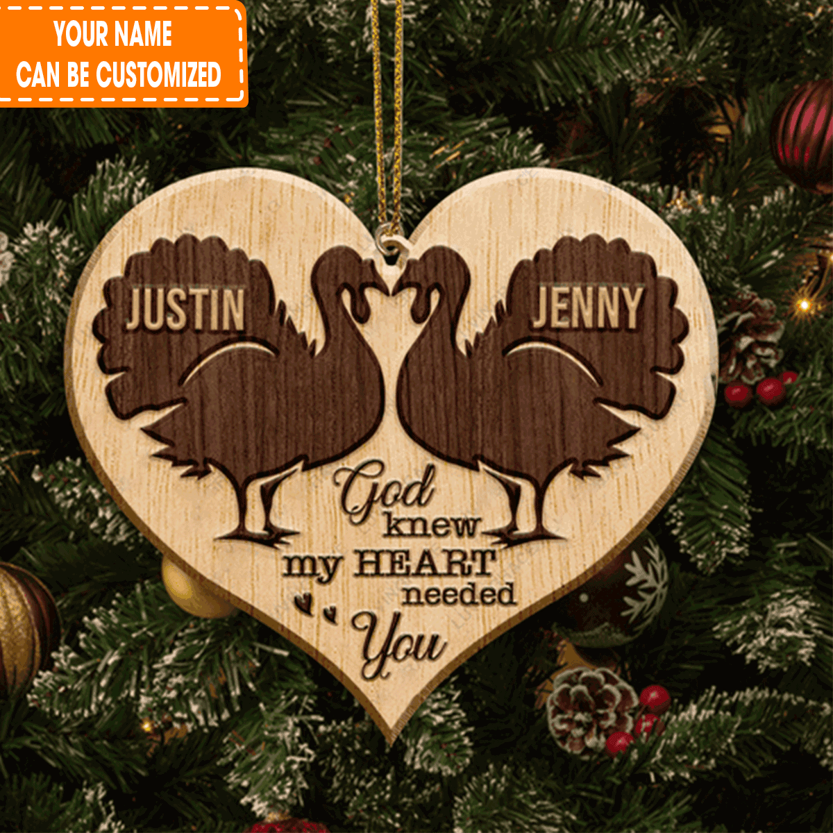 Personalized Turkey Couple God Blessed Personalized Wood Acrylic Ornament For Couple, Christmas Ornament Holiday Decor