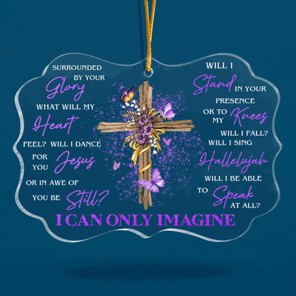 Purple Flower Cross And Butterfly Surrounded By Your Glory Acrylic Ornament, Perfect Christmas Gift For Family, Friends