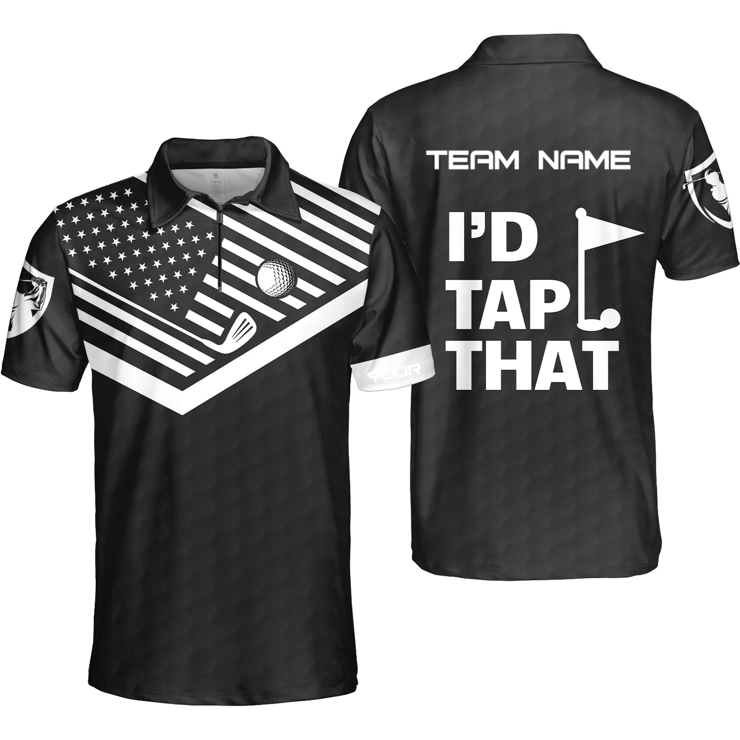 Personalized Golf American Flag Golf Zip Polo Shirt, I'd Tap That Golf Custom Shirt For Golf Players, Gift For Golfers