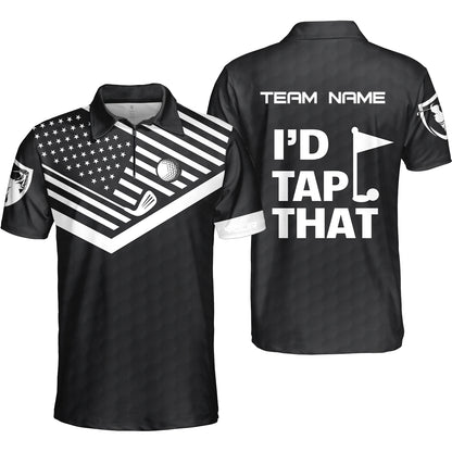 Personalized Golf American Flag Golf Zip Polo Shirt, I'd Tap That Golf Custom Shirt For Golf Players, Gift For Golfers