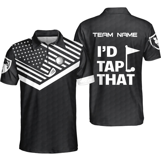 Personalized Golf American Flag Golf Zip Polo Shirt, I'd Tap That Golf Custom Shirt For Golf Players, Gift For Golfers