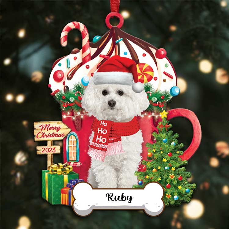 Custom Name Bichon Frise Dog Christmas Hot Chocolate Coffee Acrylic Ornaments, Meaningful Christmas Gift For Dog Mom