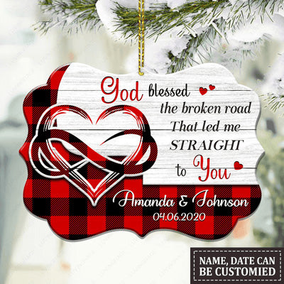 Custom Couple Name Christmas Vibe God Blessed Aluminium Ornament, Perfect Christmas Gift For Couple