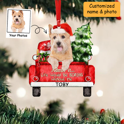 Customized Norwich Terrier Dog On The Red Truck Acrylic Christmas Ornament, Christmas Gift For Dog Lovers, Dog Owners