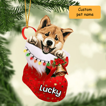 Custom Name Akita Dog in Christmas Stocking Acrylic Ornament, Christmas Gifts Ornament for Dog Lover