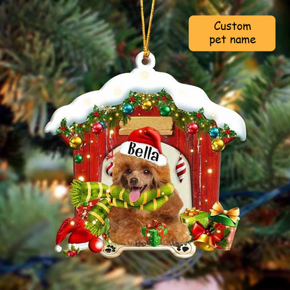 Custom Name Toy Poodle In Red Wood House Acrylic Ornament Christmas Gift For Dog Lovers, Dog Mom