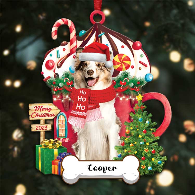 Custom Name Border Collie Dog Christmas HoHoHo Acrylic Ornaments, Meaningful Christmas Gift For Border Collie Dog Mom