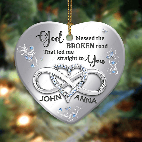 Customized Name Sparkle Infinity Heart God Blessed Acrylic Ornament, Perfect Christmas Gift For Couple