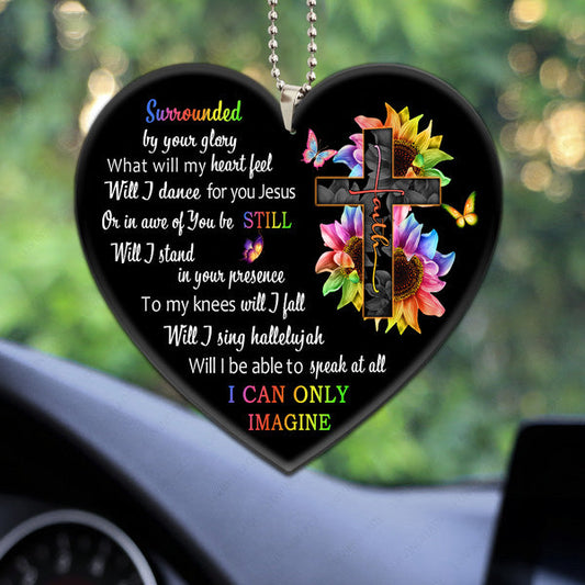 Colorful Sunflower Butterfly Cross Faith Acrylic Car Ornament, Perfect Christmas Gift For Family, Friends