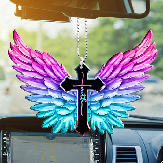 Cross Faith Angel Wings Acrylic Car Ornament, Perfect Christmas Gift For Family, Friends