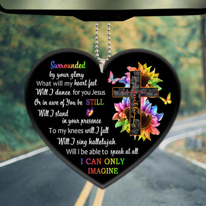 Colorful Sunflower Butterfly Cross Faith Acrylic Car Ornament, Perfect Christmas Gift For Family, Friends