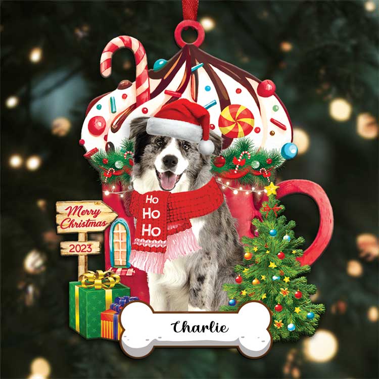 Custom Name Border Collie Dog Christmas HoHoHo Acrylic Ornaments, Meaningful Christmas Gift For Dog Mom Dad