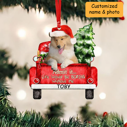 Customized Rough Collie Dog On The Red Truck Acrylic Christmas Ornament, Christmas Gift For Dog Lovers, Dog Owners