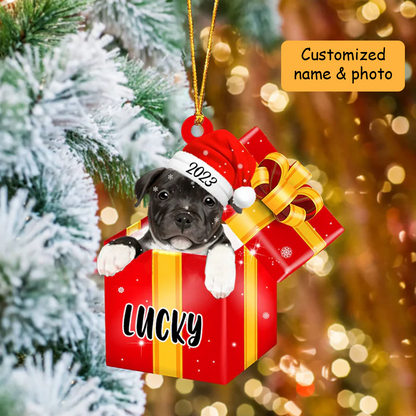 Customized Staffordshire Bull Terrier In Red Gift Box Acrylic Ornament Christmas Gift Ornament Gift For Dog Mom
