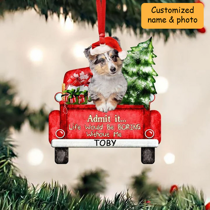Customized Shetland Sheepdog Dog On The Red Truck Acrylic Christmas Ornament, Christmas Gift For Dog Lovers, Dog Owners