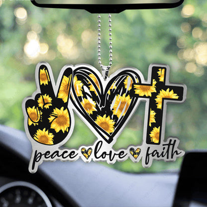 Sunflower Peace Love Faith Acrylic Car Ornament, Perfect Christmas Gift For Family, Friends