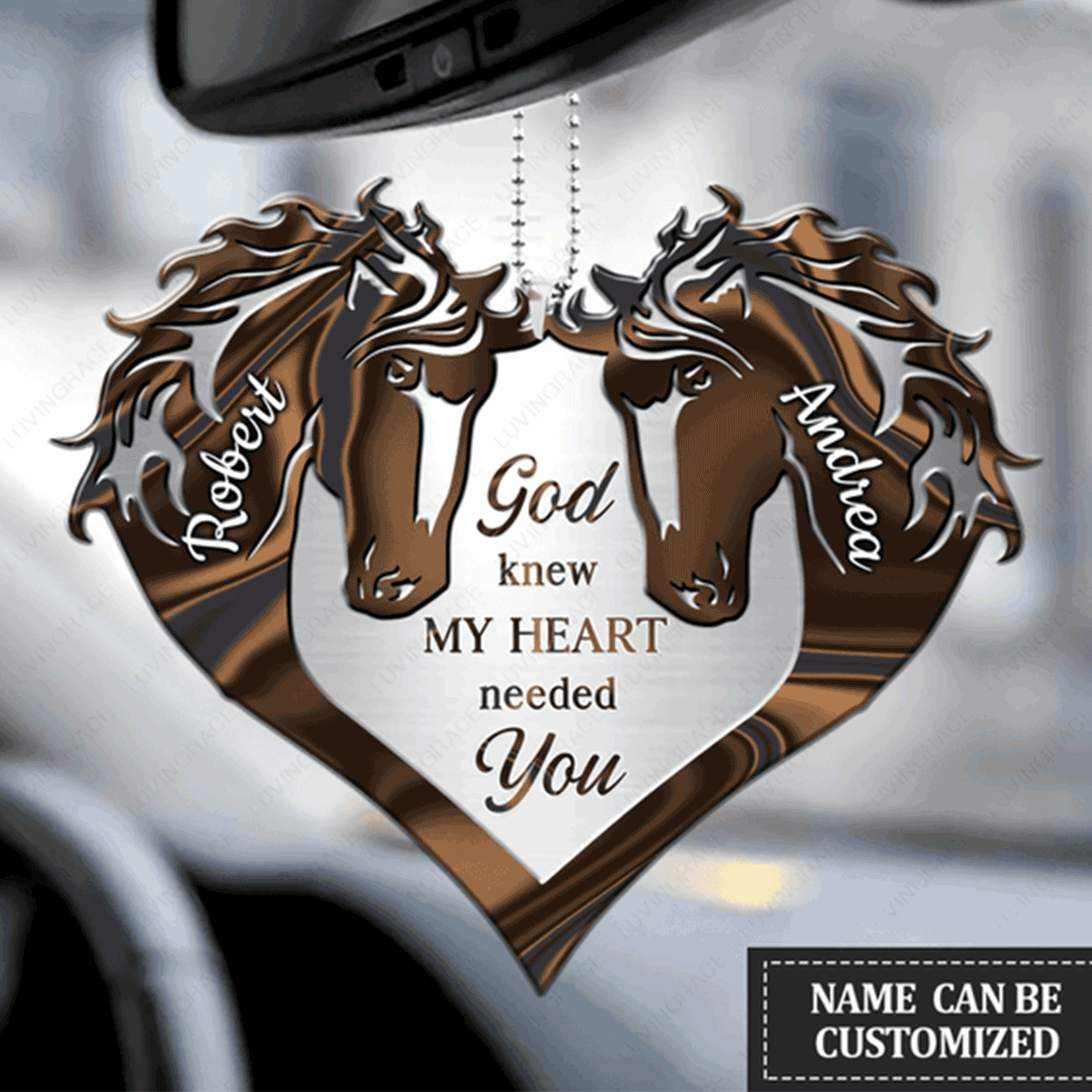 Customized Brown Horse Couple God Knew My Heart Acrylic Car Ornament, Perfect Christmas Gift For Couple