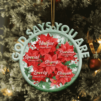 Christmas Poinsettia Floral God Says You Are Acrylic Ornament For Christian, God Faith Believers, Christmas Holiday Decor
