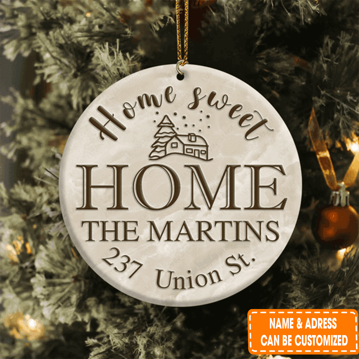 Personalized Vintage Home Sweet Home Circle Ceramic Ornament For Family Christmas Holiday Decor