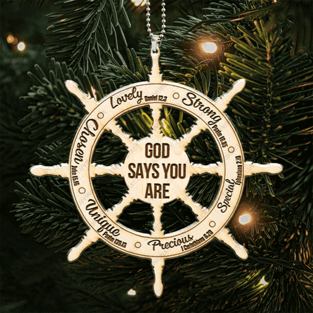 Ship Wheel God Says You Are Wood Engraved Acrylic Car Ornament For Christian, God Faith Believers, Holiday Decor