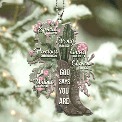 Cactus Boots God Says You Are Acrylic Ornament For Christian, God Faith Believers, Holiday Decor