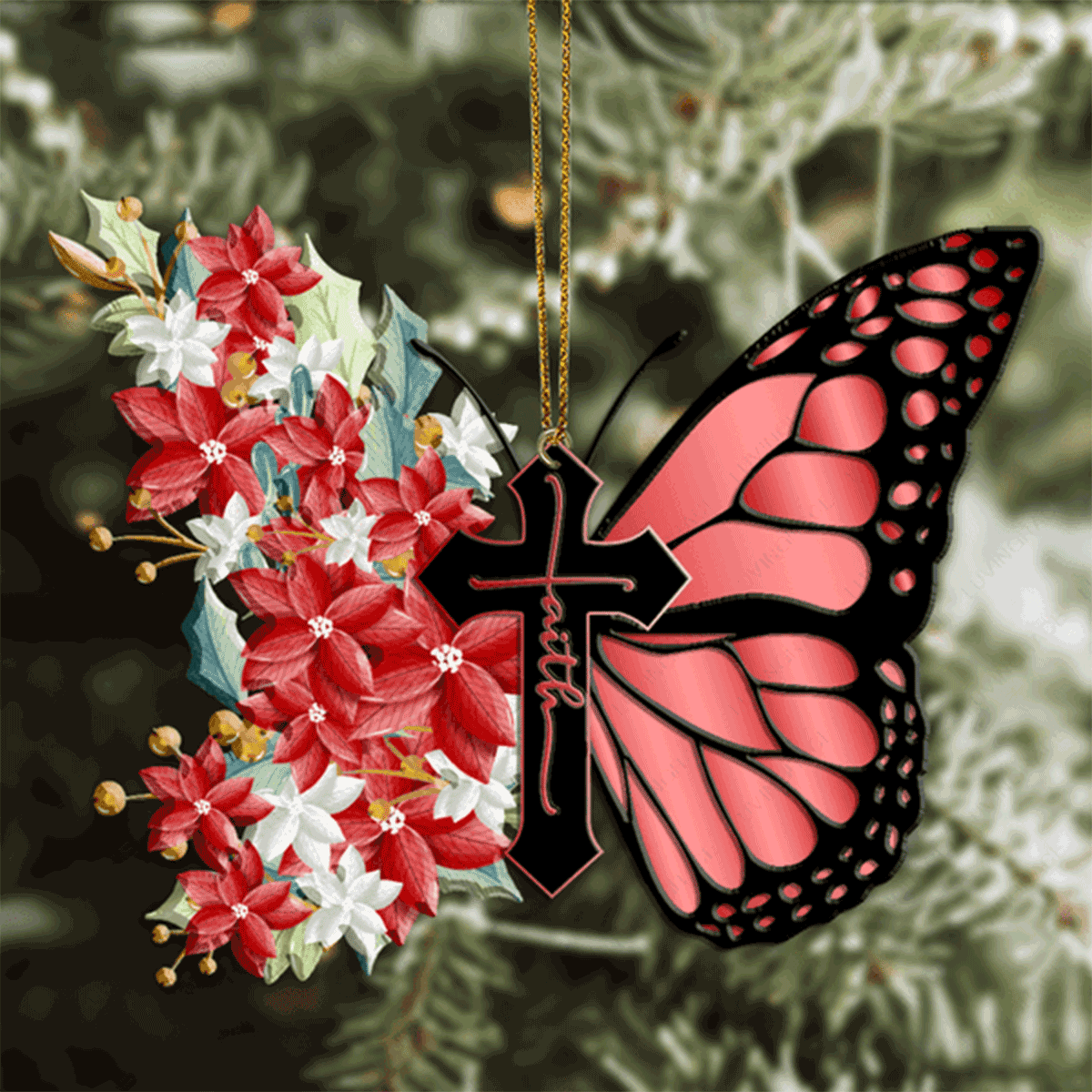 Christmas Floral Cross Faith Butterfly God Christian Lover Acrylic Ornament For Christian, God Faith Believers