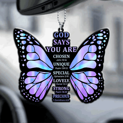 Custom Jesus Acrylic Ornament, Personalized God Says You Are Cross Rainbow Butterfly Acrylic Ornament For Couple, Christian