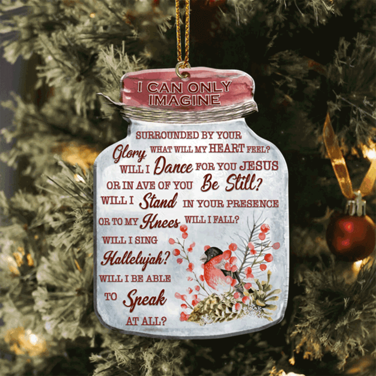 Christmas Floral Bird Mason Jar I Can Only Imagine Acrylic Ornament For Christian, God Faith Believers Ornament