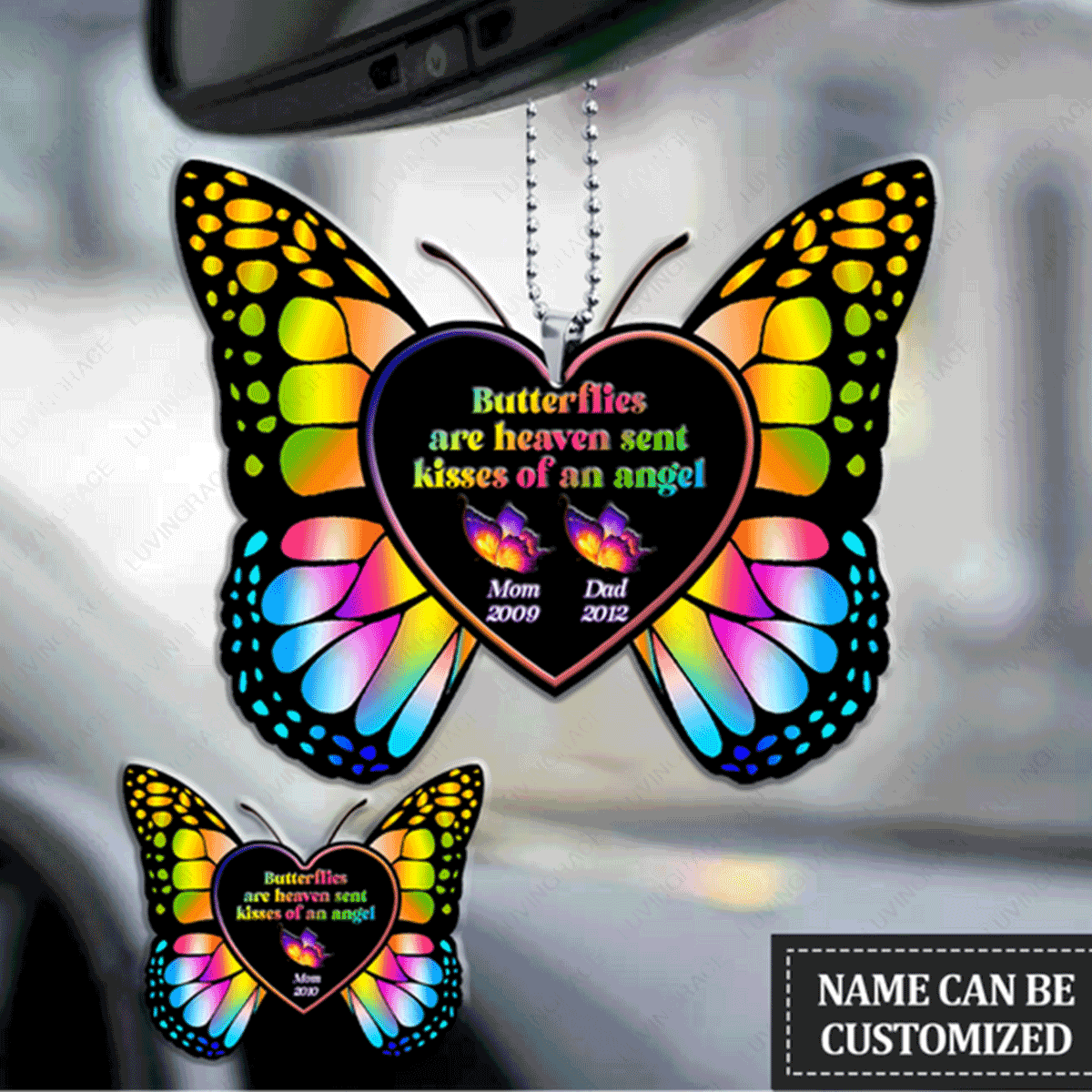 Customized Butterflies Couple Are Heaven Sent Kisses Of An Angel Acrylic Car Ornament, Perfect Memorial Gift For Family