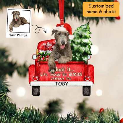 Customized Name Photo Irish Wolfhound On The Red Truck Acrylic Christmas Ornament, Christmas Gift For Dog Lovers, Dog Owners