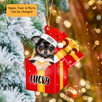 Customized Chihuahua Dog In Red Gift Box Acrylic Ornament, Personalized Gifts For Christmas Dog Mom