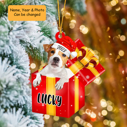 Customized Jack Russell In Red Gift Box Acrylic Ornament, Personalized Ornament Gifts For Christmas Dog Mom