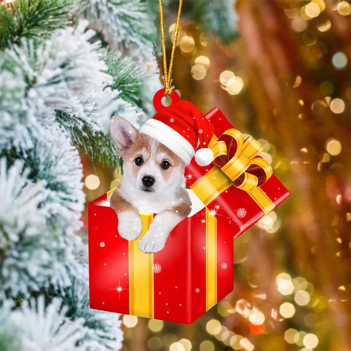 Corgi In Christmas Red Gift Box Acrylic Ornaments, Meaningful  Ornament Gift For Corgi Dog Mom Dad