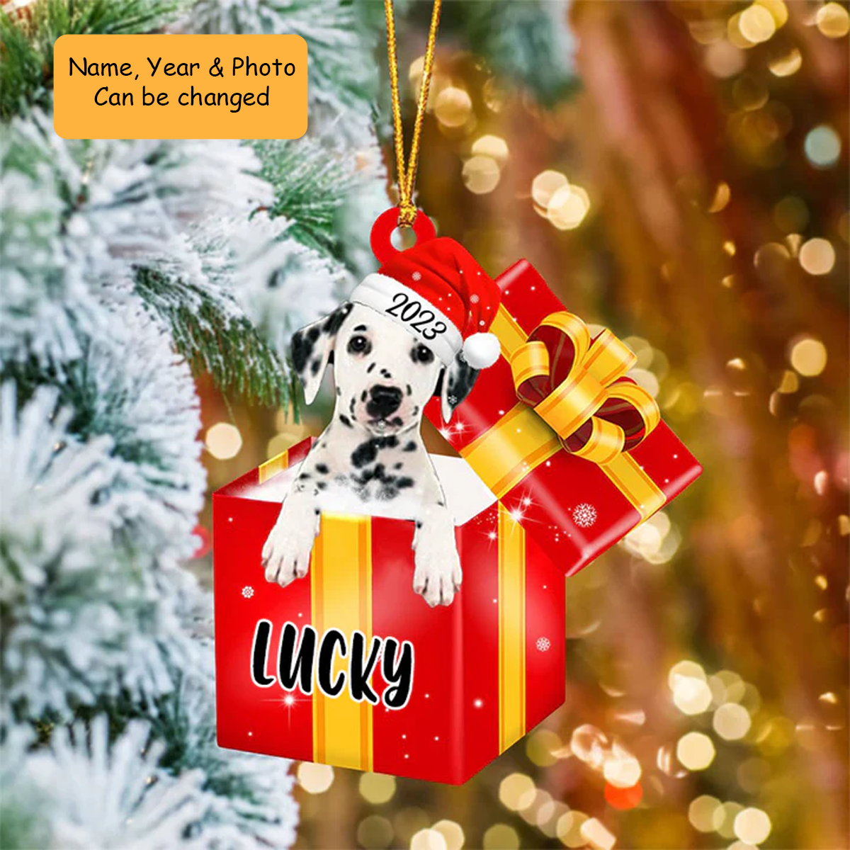 Personalized Dalmatian Dog In Red Gift Box Acrylic Ornament, Customized Ornament Gifts For Christmas Dog Mom