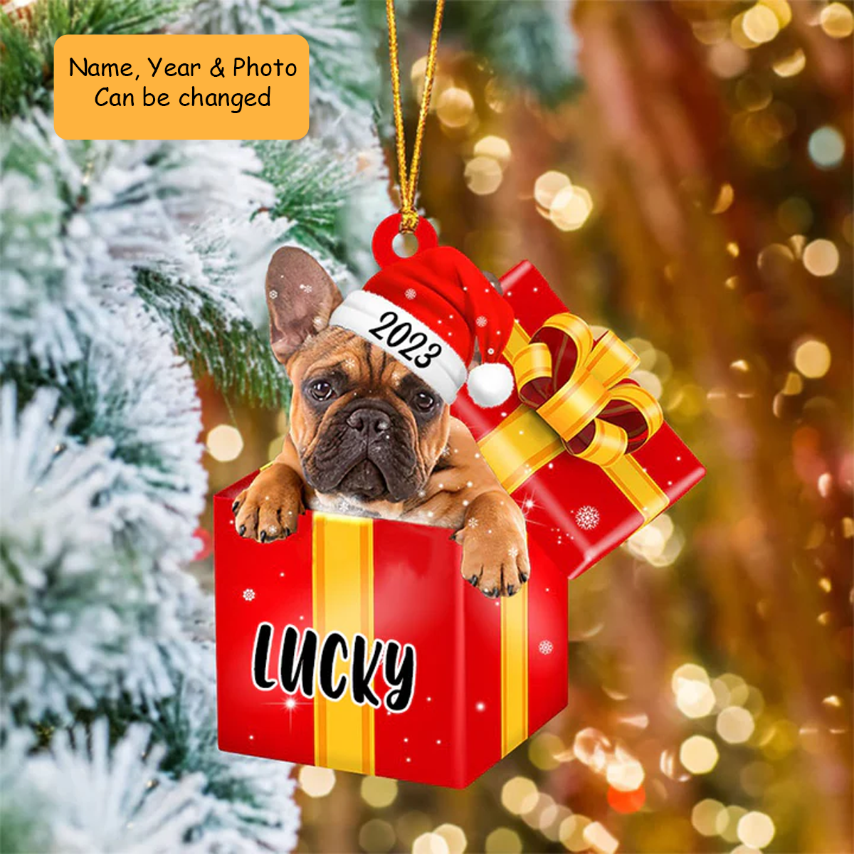 Customized French Bulldog Dog In Red Gift Box Acrylic Ornament, Personalized Ornament Gifts For Christmas Dog Mom