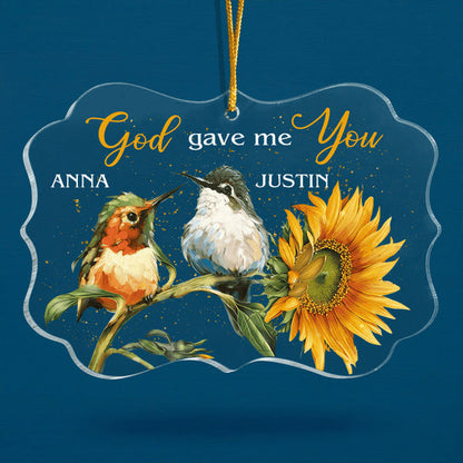 Customized Name Bird Couple Sunflower God Gave Me You Acrylic Ornament, Christmas Gift For Couple