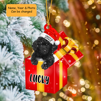 Personalized Poodle In Red Gift Box Acrylic Ornament, Custom Ornament Gifts For Christmas Dog Mom