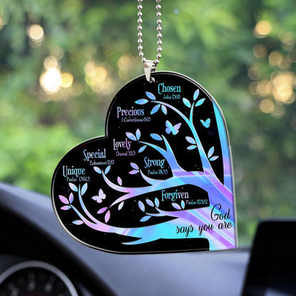 Heart Tree God Says You Are Acrylic Car Ornament, Perfect Christmas Gift For Family, Friends