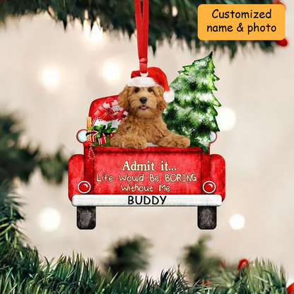 Customized Goldendoodle Dog On The Red Truck Acrylic Christmas Ornament, Christmas Gift For Dog Lovers, Dog Owners