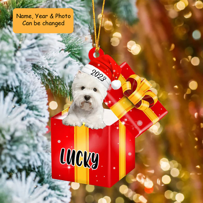 Customized West Highland White Terrier Dog In Red Gift Box Acrylic Ornament, Personalized Ornament Gifts For Christmas Dog Mom