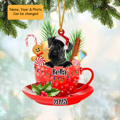 Customized Giant Schnauzer Dog In Cup Acrylic Ornament, Personalized Ornament Gifts For Christmas Dog Mom