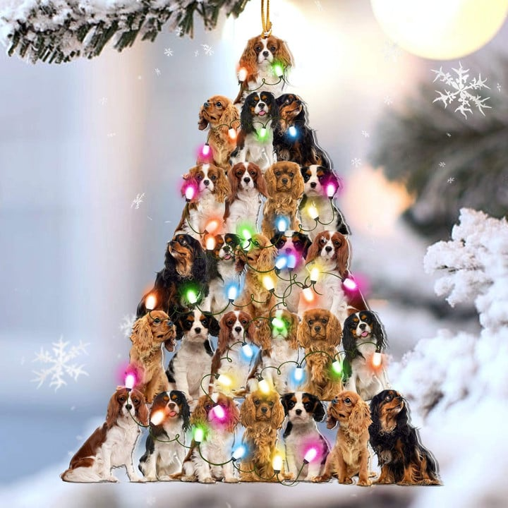 Cavalier King Dog Christmas Tree Acrylic Ornament, Christmas Gift Ornament for Dog Lover, Holiday Gifts